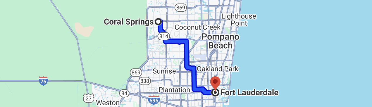 Map showing directions to Freeman Orthodontics, Coral Springs, FL.