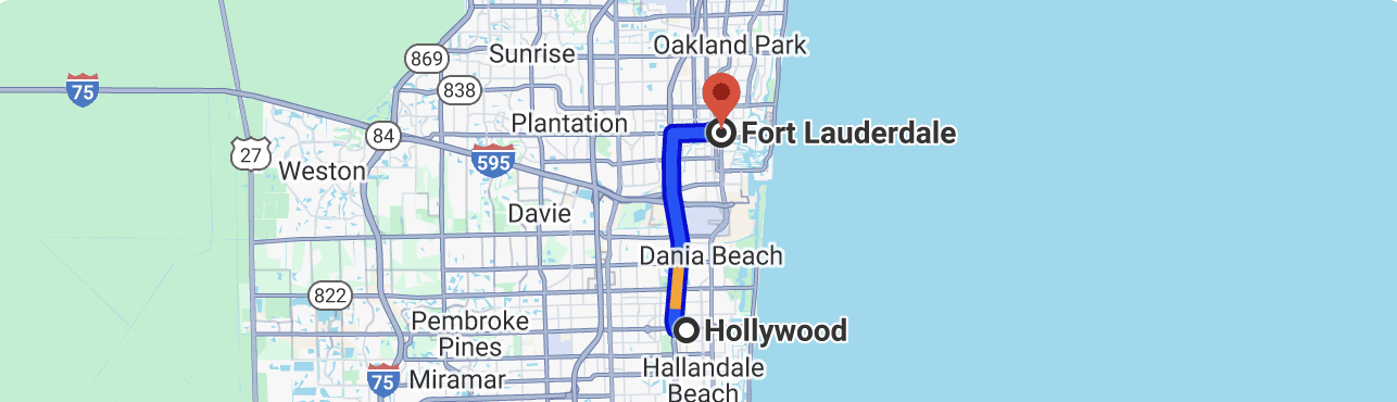Map showing directions to Freeman Orthodontics in Hollywood, FL.